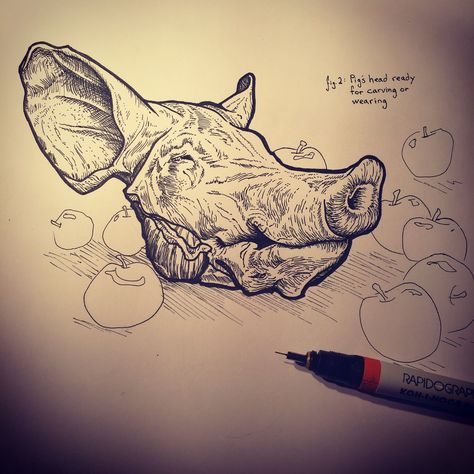 Pig head sketch by ChrisPanatier on DeviantArt Pig Head Tattoo, Pig Head Drawing, Head On A Platter, Pig Skull, Head Sketch, Pig Head, Pig Drawing, Pig Illustration, Mask Drawing