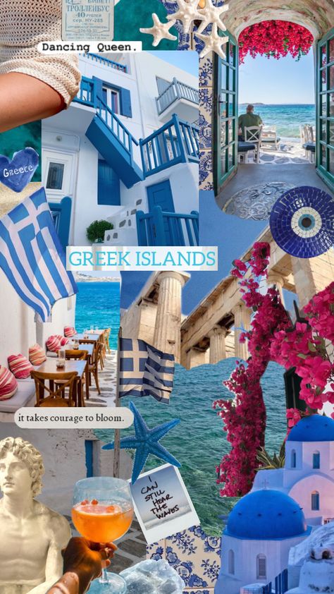 It's all Greek to me #mykonos #greece #santorini #beach #travel #greek Santorini Beach, Greece Santorini, Mykonos Greece, Beach Travel, Mykonos, Santorini, Greece, Collage, Travel