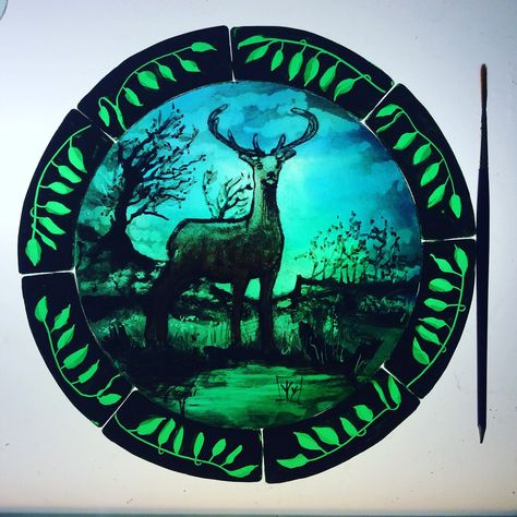 This fabulous stag window hanger had four painting and firings of the central boss to achieve the depth of landscape ... now there’s dedication! Stained Glass Deer, Window Hanger, The Moors, The Stag, Church Windows, Deer Stags, Stained Glass Flowers, Glass Stars, Lavender Bags