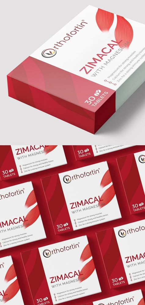 Vitamin Box Packaging Design, Tablet Box Design, Red Box Packaging Design, Pharma Product Design, Medicine Packaging Design Creative, Vitamins Packaging Design, Packaging Design Medicine, Red And White Packaging, Medicine Box Design Packaging