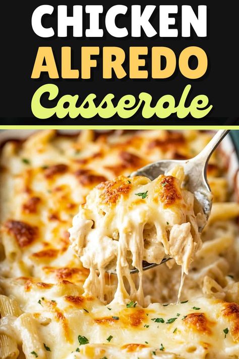 This Chicken Alfredo casserole is comforting, satisfying, and so delicious! And since it's a dump-and-go meal, it's easy to make, too! Chicken Bake Casserole Easy, Old Fashioned Chicken Casserole, Dinner Ideas Oven Meals, Chicken Casserole Recipes To Freeze, Oven Baked Meals Dinner Tonight, Oven Meals For A Crowd, Dump And Go Chicken Alfredo, Main Dish Casseroles Easy Dinners, Yum Yum Chicken Casserole