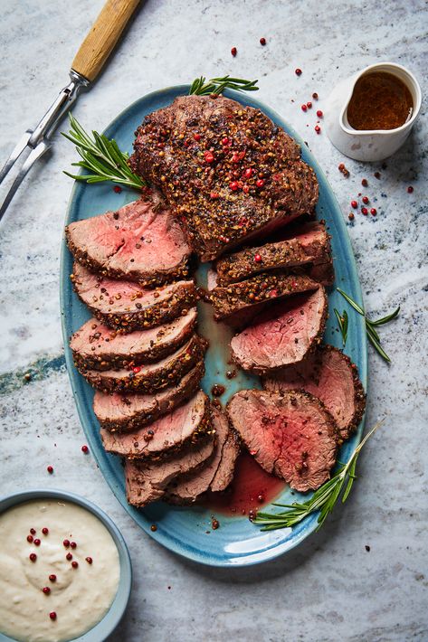 Beef Tenderloin Menu Ideas, Roast Meat, Beef Tenderloin Plating, Roasted Beef, Roasted Beef Tenderloin, Beef Photography, Meat Photography, Beef Roast, Herb Roasted Beef Tenderloin