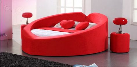 Heart Shaped Bed, Bed Design Ideas, Bed Price, Cool Couches, Satin Bedding, Round Beds, Romantic Bedroom, Red Curtains, Red Decor