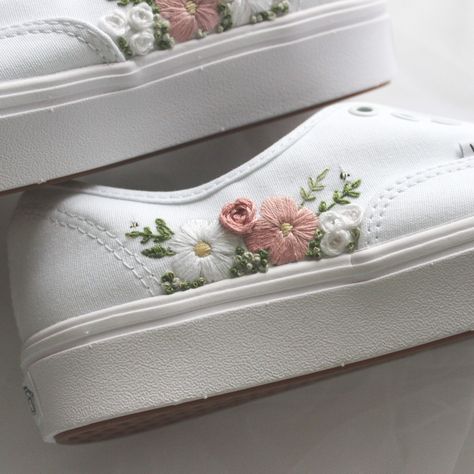 Emma Astle Embroidery || Hats and shoes (@emmaastleembroidery) • Instagram photos and videos Wedding Shoes Embroidered, Wedding Shoe Embroidery, Traditional White Embroidered Wedding Shoes, Embroidered Wedding Sneakers, Spring Wedding Embroidered Sneakers, Hat Embroidery, Girly Photography, Embroidery And Stitching, Hand Embroidered