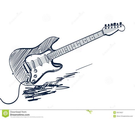 Hand Drawn Electric Guitar - Download From Over 28 Million High Quality Stock Photos, Images, Vectors. Sign up for FREE today. Image: 33210627 Draw A Guitar, Music Guitar Tattoo, Guitar Doodle, Music Related Tattoos, Guitar Sketch, Guitar Tattoo Design, Learn Singing, Guitar Boy, Guitar Drawing