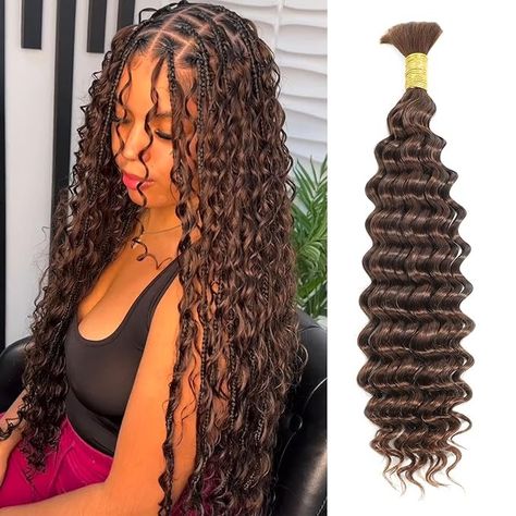 Amazon.com : DSEKCAIN 4# Deep Wave Human Braiding Hair Curly Human Hair Bulk For Braiding Crochet Micro Boho Braids For Black Women Knotless Goddess Braiding Hair Extensions Brown 100 Grams 18 Inch : Beauty & Personal Care Boho Braids Extensions, Curly Braiding Hair Extensions, Boho Braids With Extensions, Goddess Braids Extensions, Micro Boho Braids, Medium Goddess Knotless Braids, Brown Boho Knotless Braids, Brown Boho Braids, Brown Goddess Braids