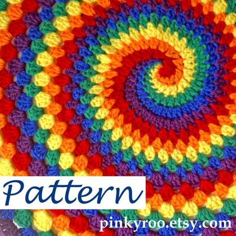 Spiral Crochet Pattern, Motifs Granny Square, Granny Blanket, Spiral Crochet, Confection Au Crochet, Colorful Crochet, Rainbow Crochet, Crochet Square Patterns, Granny Squares Pattern