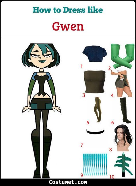 Gwen Total Drama Outfit, Gwen Tdi Halloween Costume, Gwen And Trent Total Drama Costume, Gwen Tdi Costume, Short Hair Costumes Halloween, Gwen Tdi Cosplay, Gwen Total Drama Costume, Total Drama Halloween Costumes, Gwen Total Drama Cosplay