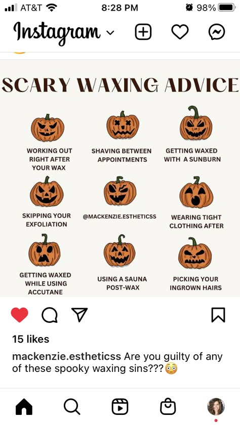 Halloween Waxing Posts, Halloween Waxing Quotes, Waxing Content Ideas, Waxing Posts For Instagram, Waxing Content, Esthetics Suite, Wax Quotes, Wax Suite, New Esthetician