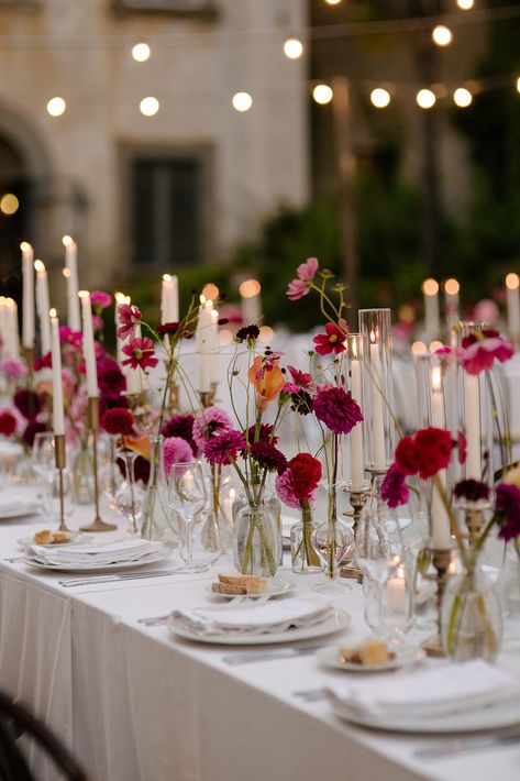 Flowers In Vases, Flowers And Candles, Long Table, The Table, Candles, Flowers, Pink, On Instagram, White