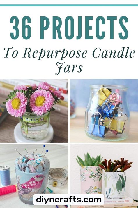 36 Projects to Repurpose Candle Jars (Brilliant Ideas) Diy Empty Candle Jars, Leftover Candle Jars, Upcycled Candle Jars, Candle Jars Crafts, Recycled Candle Jars, Upcycle Glass Jars, Reuse Candle Jars, Decorating Candle Jars, Repurposed Candle Holders