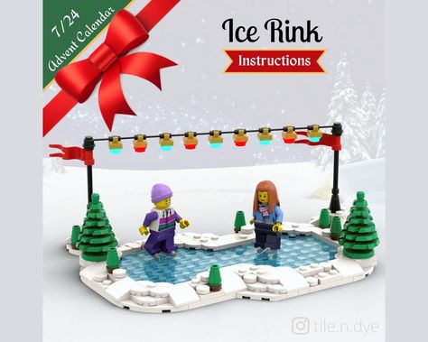 Lego Ice Skating Rink, Lego Winter Village Instructions, Lego Christmas Village Diy, Christmas Lego Builds, Christmas Lego Village, Lego Winter Village Ideas, Lego Moc Instructions Free, Lego Christmas Ideas, Christmas Lego Ideas