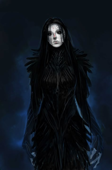 King Oberon Art, Raven Queen Dnd, Shadar Kai Female, Raven Woman, Shadar Kai, Rough Drawing, The Raven Queen, Kai Arts, Raven Queen