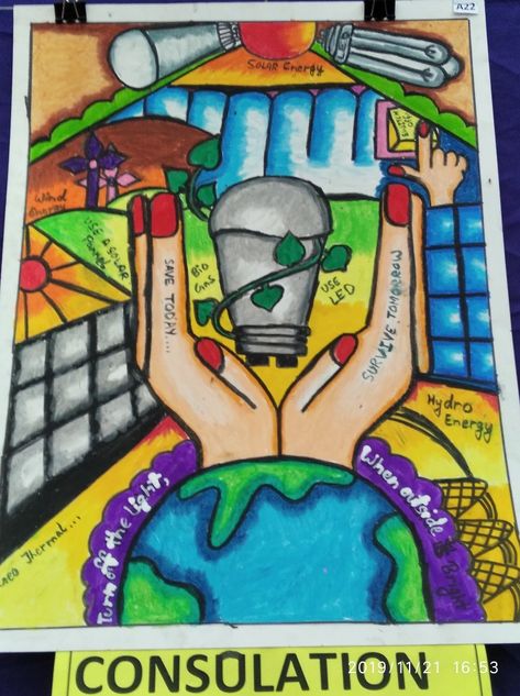 Poster About Technology, Globalisasyon Poster, Save Energy Paintings, Watercolor Course, Energy Painting, Drawing Collection, English Posters, Basketball Theme, Colorful Poster