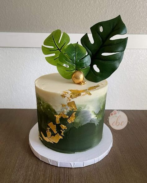 Tropical Theme Cake For Men, Tropical Cake For Men, Birthday Cake For Plant Lover, Plant Themed Cake Simple, Monstera Plant Cake Ideas, Plant Inspired Cake, Tropical Birthday Cake Simple, Plant Themed Birthday Cake, Plant Theme Cake