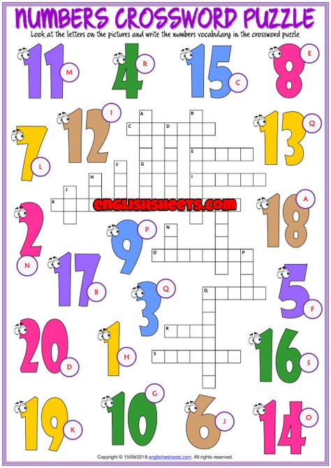 Numbers ESL Printable Crossword Puzzle Worksheet for Kids Kids Crossword Puzzles, Word Puzzles For Kids, Printable Crossword Puzzles, Puzzle Worksheet, Teach English To Kids, Esl Vocabulary, English Worksheet, Worksheet For Kids, Learning English For Kids