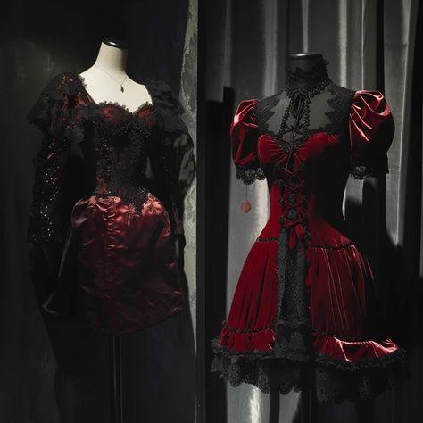 Dark Red Aesthetic Outfit, Succubus Outfit Ideas, Goth Red Dress, Vampire Fashion Aesthetic, Vampire Attire, Red Goth Outfits, Red Goth, Vampire Fashion, Vampire Dress