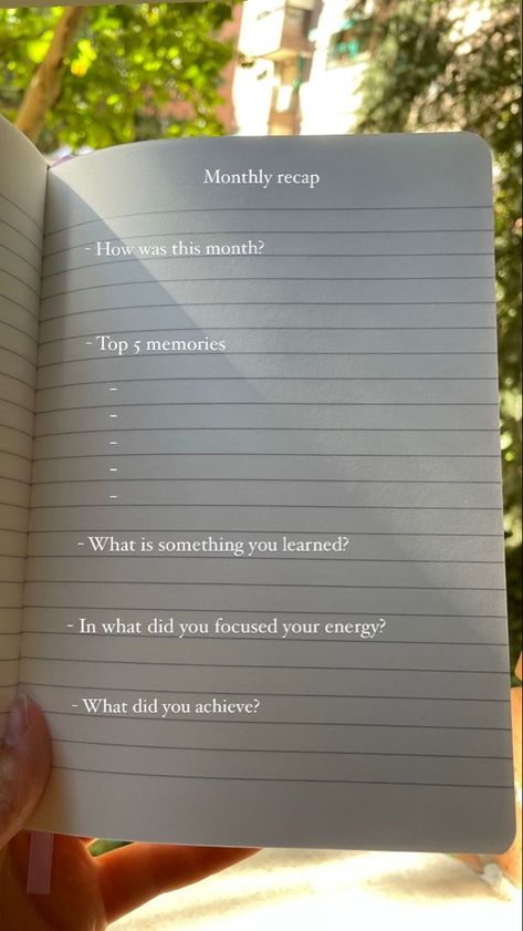 Personal Journaling Ideas, Self Reflection Journal Aesthetic, Monthly Review Journal Prompts, Journal Monthly Prompts, Person Journaling Aesthetic, Monthly Goals Journal Ideas, Journaling Therapy Activities, Obsessions Of The Month Journal, Month Recap Journal Prompts