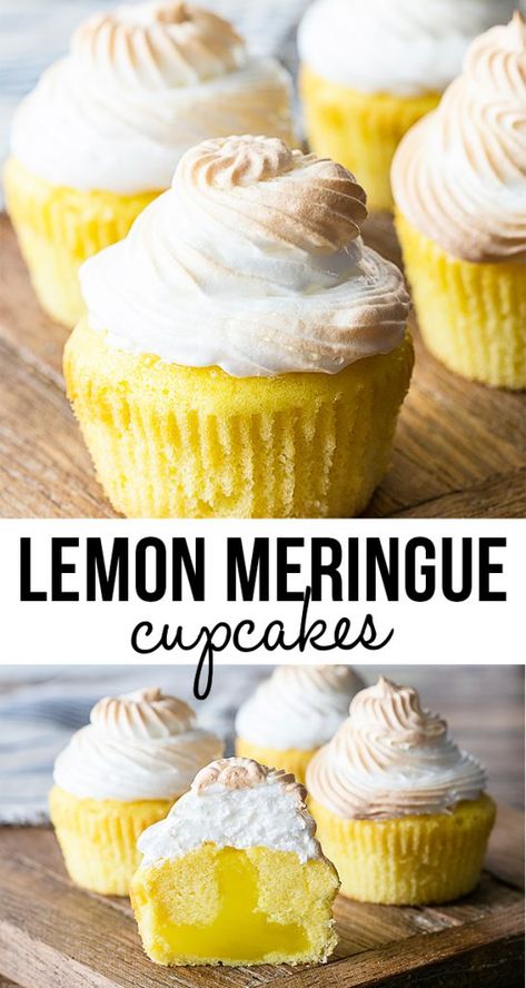 Lemon Meringue Cupcakes, Meringue Cupcakes, Weight Watcher Desserts, Lemon Meringue Cheesecake, Meringue Frosting, Curd Filling, Meringue Pie Recipes, Lemon Curd Filling, Gourmet Cupcakes