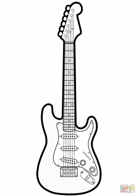 Guitar Coloring Page, Guitar Outline, Guitar Images, Guitar Drawing, Guitar Kids, Barbie Coloring Pages, Rock Guitar, Easy Coloring Pages, Coloring Pages To Print