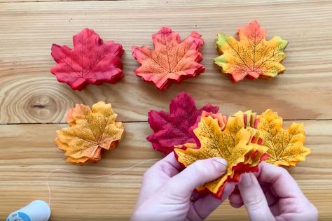 Learn How to Make These Easy Faux Leaf Fall Crafts | HGTV Crafts With Fake Leaves, Fake Fall Leaves Crafts, Fake Leaf Decor, Fall Leaf Crafts, Fall Diys, Fall Leaf Decor, Autumn Leaves Craft, Leaf Projects, Fall Leaf Garland