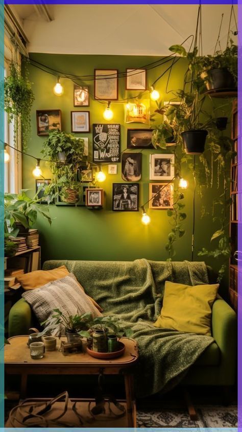 Earthy Home Decor, Earthy Home, Dekorasi Kamar Tidur, Apartment Decor Inspiration, Living Room Green, Dream Room Inspiration, Green Rooms, A Living Room, Decor Living Room