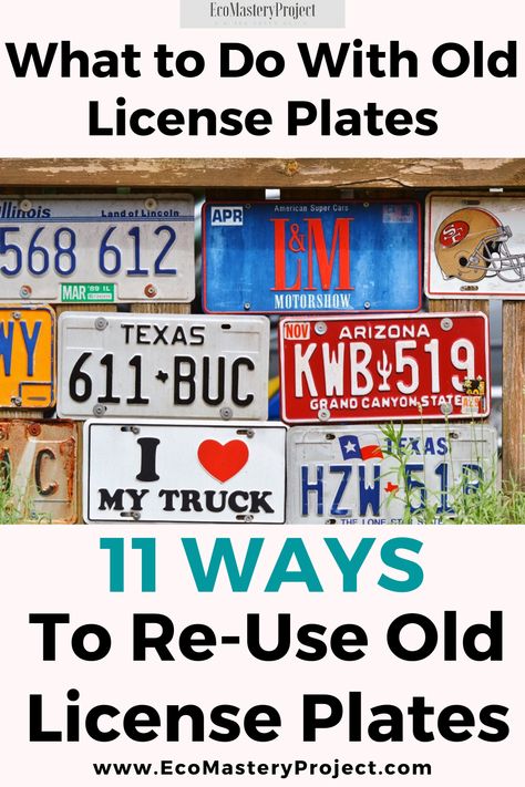 There are many ways that you can recycle old license plates, but here's a few ideas for your next project. Use them as coasters in the kitchen or dining room table! If you're looking for something more rustic, try using them as place cards on an outdoor dinner party. A great way to add some glamor and personality is by turning it into a wine glass holder with flowers inside of it! You could also use one as part of your holiday decorations this year. Find out how easy these projects are below! Projects Using Old License Plates, Things To Do With License Plates, Projects With License Plates, Used License Plate Ideas, Repurpose License Plates Diy, How To Hang License Plates On The Wall, License Plate Ideas Room Decor, License Plate Craft Ideas, Things To Do With Old License Plates