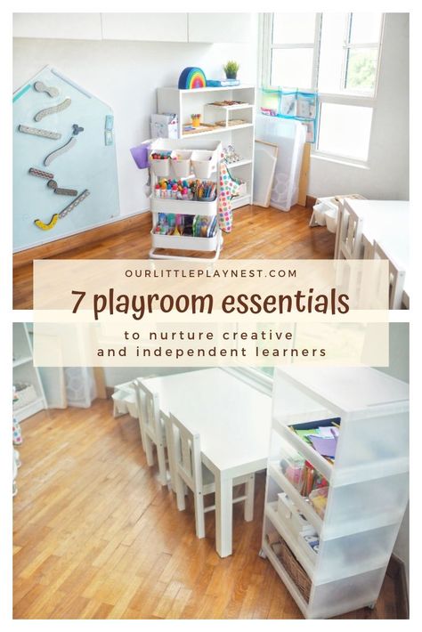 Small Learning Spaces, Play Area In Basement Small Spaces, Arts And Crafts Area Small Spaces, Montessori, Playroom Ideas Age 6, Toddler Storage Ideas Toy Organization, Small House Playroom Ideas, Futon In Playroom, Craft Playroom Combo