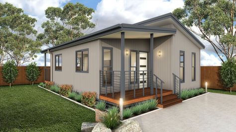 2 Bedroom Prefab Homes, Kit Homes Prefab Usa, Small Prefab Homes, Modular Cabins, Cabin Bedroom, Portable House, Small House Floor Plans, Granny Flat, Timber Deck