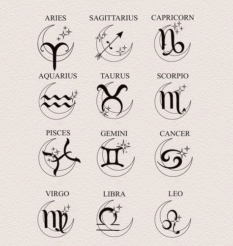 Zodiac Symbols Tattoos, Zodiac Star Signs Tattoos, Dainty Scorpio Tattoo, Star Signs Tattoos, Capricorn Star Tattoo, Capricorn Zodiac Sign Tattoo, 12 Zodiac Signs Art, Aries Inspired Tattoo, Cancerian Tattoo