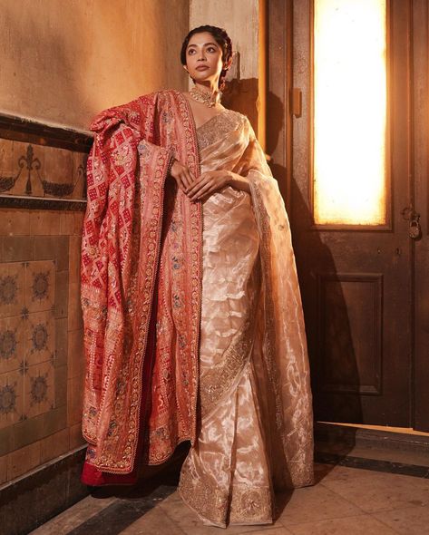 Deepika Padukone Banarasi Saree, Indian Royal Clothing, Royal Look Indian Dress, Heavy Saree Look, Bride Sister Dress Indian Weddings, Saree For Mom Indian Weddings, Gujrati Wedding Brides, Traditional South Indian Saree Look, Saree With Dupatta Draping