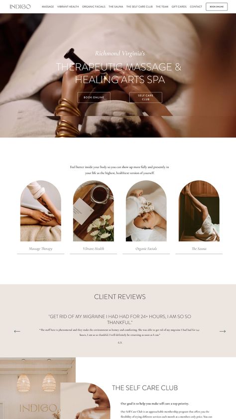 Massage and Healing arts spa website design inspiration on Squarespace - Self Care minimal asethetic design wows clients and helps them feel calm and comfortable while booking their next appointment to grow your wellness business! Holistic Healing Web, Esthetics Website Design, Beauty Spa Website Design, Med Spa Website Design, Luxury Spa Branding, Med Spa Branding, Med Spa Website, Spa Website Design, Website Branding Design