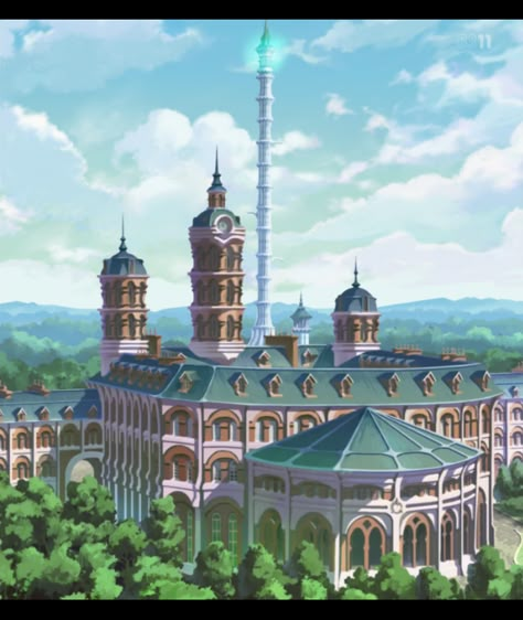 Anime Magic School Background, Fantasy University Concept Art, Witch Academy Aesthetic, Magic Academy Fantasy Art, Anime Academy Building, Magic School Art Concept, Witch School Building, Wizard Academia Aesthetic, Fantasy Academy Art