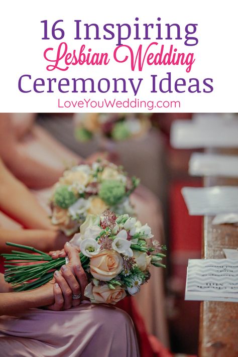 If you need some inspiring lesbian wedding ceremony ideas, you'll love our list! From the entrance to the i DO, we've got you covered. #lgbtwedding #loveyouwedding #gaywedding #gayweddingideas #weddinginvitations Simple Lesbian Wedding, Non Traditional Lesbian Wedding, Lesbian Wedding Color Schemes, Lesbian Fall Wedding Ideas, Lesbian Rustic Wedding Ideas, Lesbian Wedding Ideas Decor, Traditional Lesbian Wedding, Lesbian Wedding Favors For Guests, Dream Lesbian Wedding