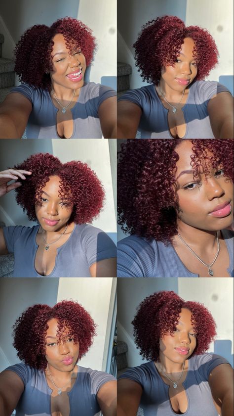 Cherry Red 4c Hair, Types Of Dyed Hair, Red Hair Dye On Black Hair, Dark Red Hair Color Black Women, Red Hair 4c, Red Afro Hair Natural 4c, Dark Red Afro, Burgundy Natural Hair Black Women, Red Hair Black Women Natural