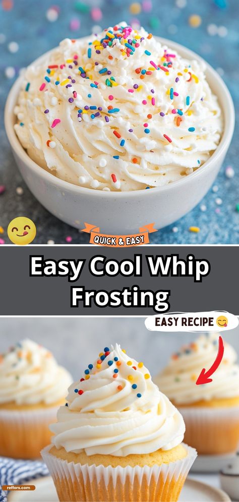 Whip up a batch of Cool Whip Frosting for a light, fluffy alternative to traditional frostings. It’s perfect for topping cakes, cupcakes, or cookies, adding a sweet, creamy finish without being too heavy. #CoolWhipFrosting #LightFrosting #DessertTopping Uses For Leftover Frosting, Cool Whip Cake Icing, Light Whipped Frosting For Cake, Easy Dessert Recipes With Cool Whip, Cheap Frosting Recipes, Cream Cheese And Cool Whip Icing, Cool Whip Frosting Cake, Whip Cream Cake Frosting, Cool Whip Icing For Cakes