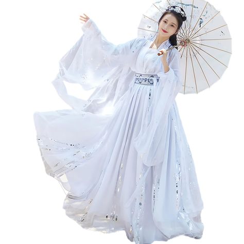 PRICES MAY VARY. Material; Chinese Costume Hanfu Traditional Princess Dress Selection of High-Quality Polyester Fabric, Comfortable, Fresh And Breathable. With The Rise of the Times, Traditional Chinese Clothing Has Been integrated into the Life of the Public, our Hanfu, glossy soft, light and smooth, embroidery color clear and natural will show the Oriental Women's soft beauty to the fullest Due to the use of different methods of measurement, the error of 2-3cm in the clothing is within the nor Hanfu Princess, Chinese Princess Dress, Traditional Chinese Hanfu, Chinese Dance, Chinese Princess, Vestidos Retro, Dance Stage, Princess Cosplay, Tang Suit