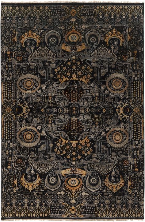 Empress Rug in Black & Gold design by Surya Surya Rug, Black Gold Jewelry, Surya Rugs, Rug Direct, Black Area Rugs, Rectangular Rugs, Yellow Rug, Black Rug, Traditional Area Rugs