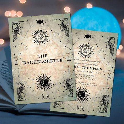 Mystic Tarot Fortune Peacock Bachelorette Party Invitation Tarot Elements, Old Parchment, Thirtieth Birthday, 30th Birthday Party Invitations, Parchment Background, Bachelorette Party Supplies, Bachelorette Party Invitation, 30th Birthday Party, Thirty Birthday