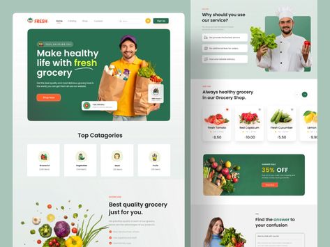 Grocery shop Website UI by Tazrin on Dribbble Supermarket Website Design, Grocery Website Design, Grocery Store Website, Grocery Website, Food Website Design, Desain Ux, About Us Page Design, Healthy Grocery Shopping, Website Ui Design