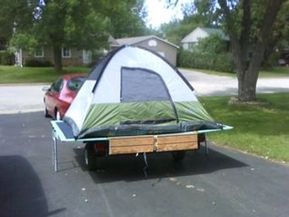 Removable Tent Platform for Trailer: 9 Steps Platform Tent, Tent Trailers, Tent Platform, Camping Trailer Diy, Camp Trailers, Motorcycle Camping Gear, Diy Camper Trailer, Trailer Tent, Diy Tent