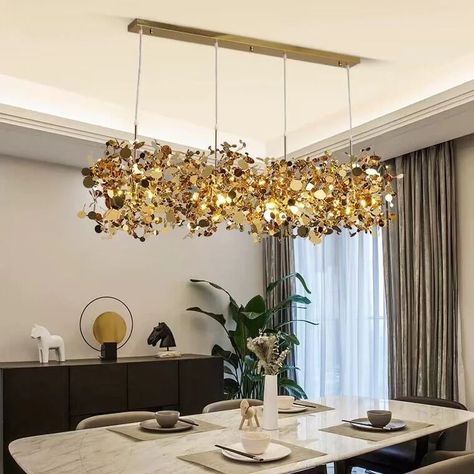 This ceiling light creates a cloud of shimmering metal discs that are carefully shaped by hand by artisans to form a cluster of beauty. Once lit, the multiple angled surfaces of the discs emit a soft sparkle. With its unique design, this chandelier is both practical and decorative for your house. It is absolutely stunning whether the light is on or off. Suitable for a variety of applications, including living room/cafe/dining room/clothing store, etc. Voltage 110V-120V/ 220V-240V Material Iron, Hanging Lights Living Room, Decorative Chandelier, Living/dining Room, Chandelier Decor, Dining Room Light Fixtures, Stainless Steel Lighting, Long Walls, Living Room Bar, Nordic Modern