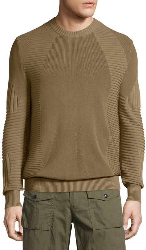 Belstaff Kallen Multi-Stitch Crewneck Sweater, Slate Green Slate Green, Men Store, Knitwear Men, Men's Knit, Couple Shirts, Ribbed Sweater, Bergdorf Goodman, Crewneck Sweater, Top Designers