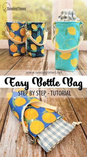 Easy Bottle Bag Tutorial 👍 Make your own water bottle holder [sewingtimes] Sew A Water Bottle Carrier, Insulated Water Bottle Holder Pattern Sewing, Quilted Water Bottle Holder Free Pattern, Water Bottle Bags To Sew, How To Sew A Water Bottle Holder, Sewing Bottle Bag, Fabric Water Bottle Holder Free Pattern, Pattern For Water Bottle Carrier, Insulated Bottle Bag