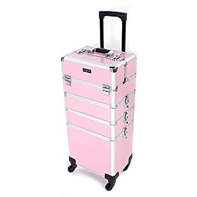 Amazon.com : Mefeir 4-in-1 Rolling Train Case Lift Handle, 4 Removable Wheels+8 Keys, Aluminum Makeup Cosmetic Trolley Beauty Artist Organizer Box (Pink) : Beauty Portable Makeup Station, Makeup Trolley, Rolling Makeup Case, Cosmetic Train Case, Makeup Train Case, Makeup Training, Beauty Storage, Makeup Travel, Travel Organizer