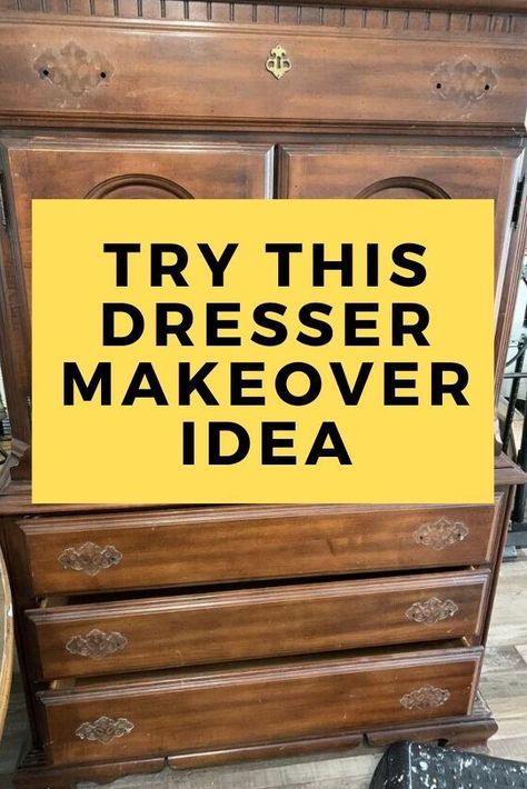 Check out this beautiful upcycle idea for old furniture you can find at your local thrift store or flea market. This creative paint job is perfect for vintage dressers and chests. #diy #makeover #furniture Upcycling, Painted Vintage Chest Of Drawers, Renovated Chest Of Drawers, Drawer Diy Makeover, Old Wood Dresser Makeover, Painting Furniture With Chalk Paint Old Dressers Chest Of Drawers, Chest Dresser Makeover, Diy Old Furniture Makeover Wood, Painting Old Furniture Ideas Wood