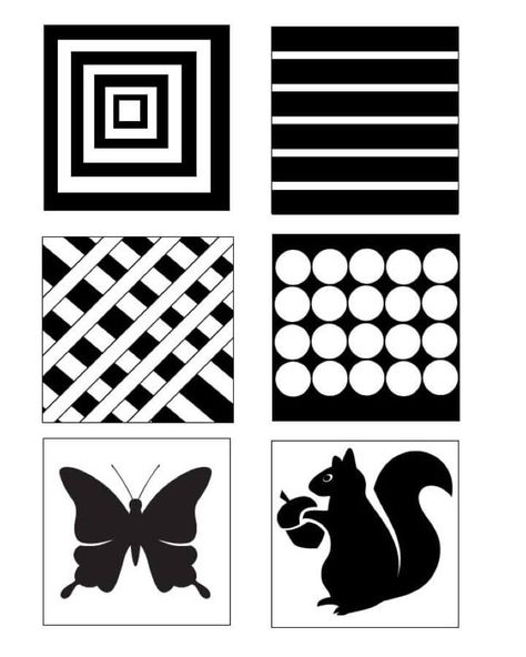 Free printable black and white pictures for babies in PDF - Kid Activities with Alexa Black White Pictures, Black And White Contrast, Printable Black And White, Newborn Flashcards Free Printable, Flash Card For Newborn, Black And White Flash Cards, Black And White Images, Black And White Patterns, Black And White Pattern