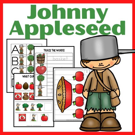 Johnny Appleseed Pre School Patterns Johnny Appleseed Preschool, Paper Plate Apple Craft, Biography Report Template, Ab Pattern Worksheet, Frog Life Cycle Activities, Apple Crafts Preschool, Johnny Appleseed Activities, Biography Report, Preschool Apple Theme