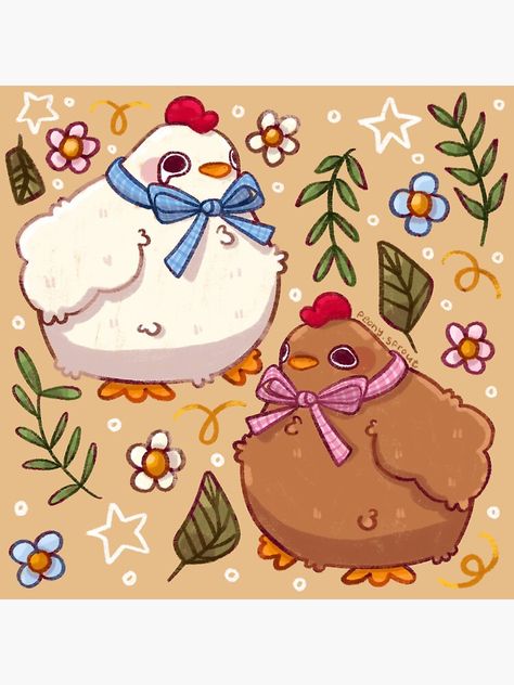 Chicken Character Design, Anime Chicken, Farmer Drawing, Hen Drawing, Anime Cottagecore, Chibi Inspiration, Cottagecore Illustration, Cottagecore Kawaii, Cybermonday Sale