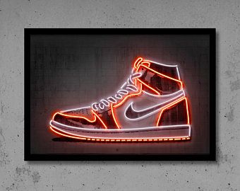 AIR JORDAN 1 CHICAGO Sneaker Art Digital Print Poster | Etsy Neon Art Print, Baskets Jordans, Jordan Poster, Neon Sneakers, Shoe Poster, Sneaker Posters, Street Art Banksy, Neon Backgrounds, Jordan Sneaker